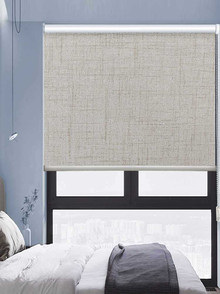 ♔ Customized Light Luxury Japanese-Style Linen Roller Blinds for Blackout, Suitable for Balcony, Bathroom, and Bay Windows, Simple Electric Installation Without Drilling