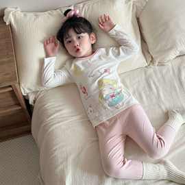绿博尔a类秋冬INS卡通透气保暖莱卡棉儿童秋衣秋裤家居服睡衣套装