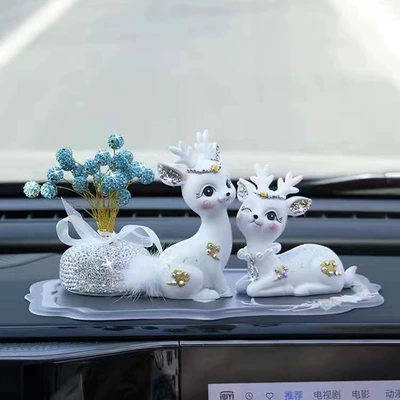 Car ornaments: Car Decorations for a - white-diamond-deer-black-antler-pad-all-blue-diamond-star-glue-10