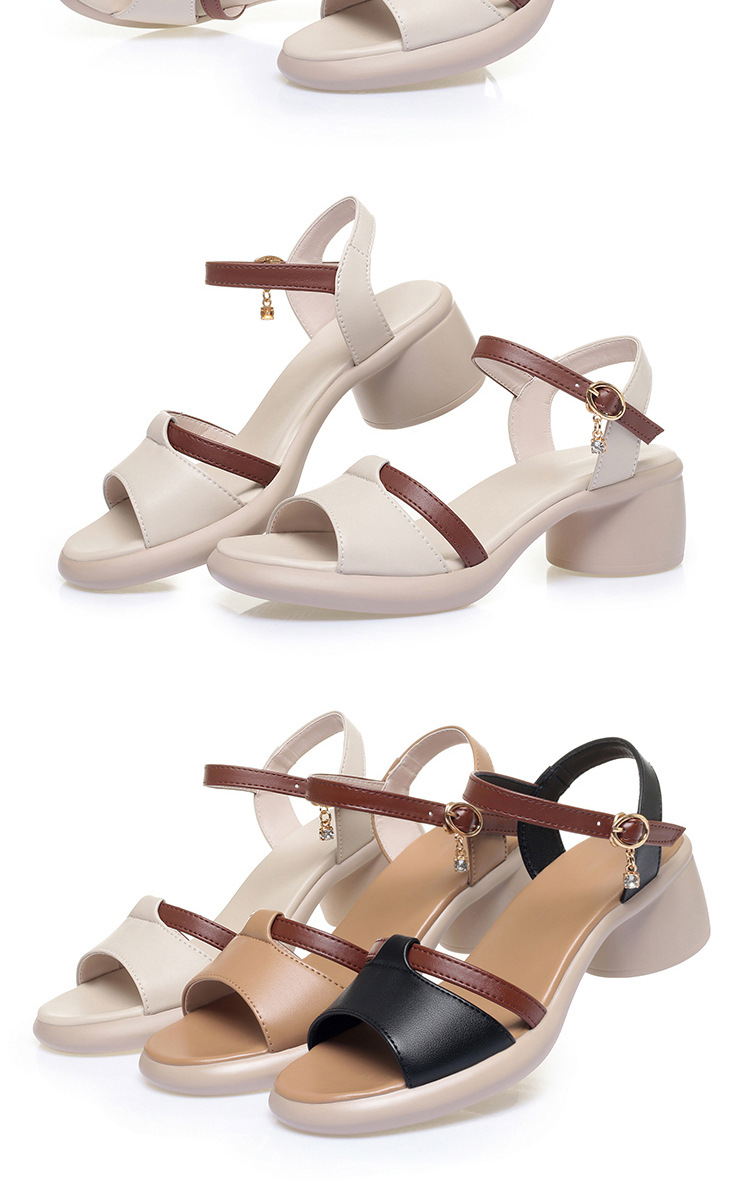 Sandal nữ quai ngang một dây gót vuông thấp đế mềm phối màu — màu đen chi tiết 18