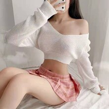 私月情趣内衣可外穿JK毛衣制服短款清纯可爱校园风诱惑禁欲系套装