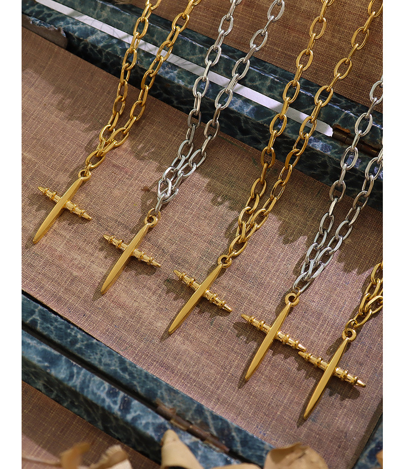 304 Stainless Steel Chain Material Wedding, Travel Occasion PVD Coated Real Gold Plated Cross Titanium Steel Waterproof Non Tarnish Pendant Necklace