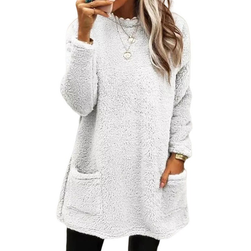 2024欧米アマゾン独立駅TEMU国境を越えた新型女装長袖ポケットパイルtシャツ上着|undefined