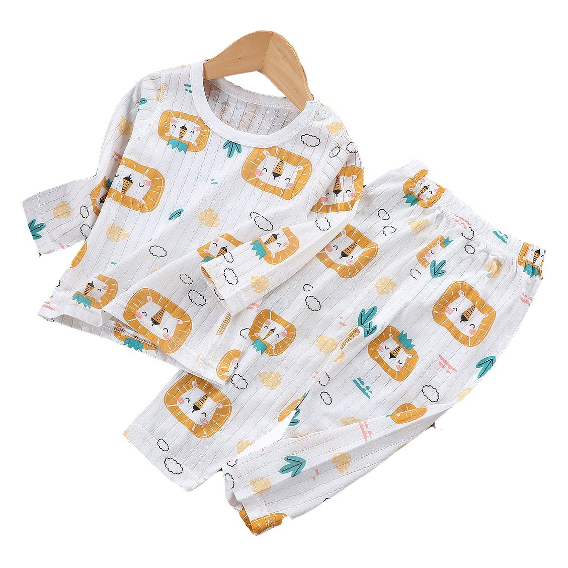 Pijamas para niños, conjunto sin costuras, ropa de algodón puro para niños y niñas, niños pequeños y medianos, clase A, manga larga, estilo informal holgado y fino para primavera y verano