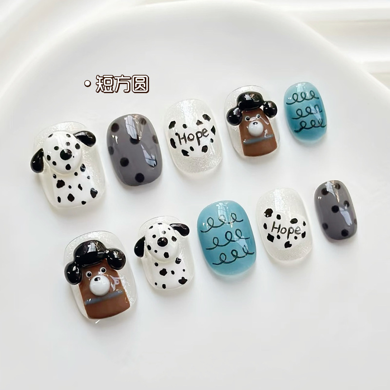 Black and White Ins-Style Dalmatian Cartoon Press-On Nails, Purely Handmade, Simple and Versatile, Cute and Unique Design Nail Art