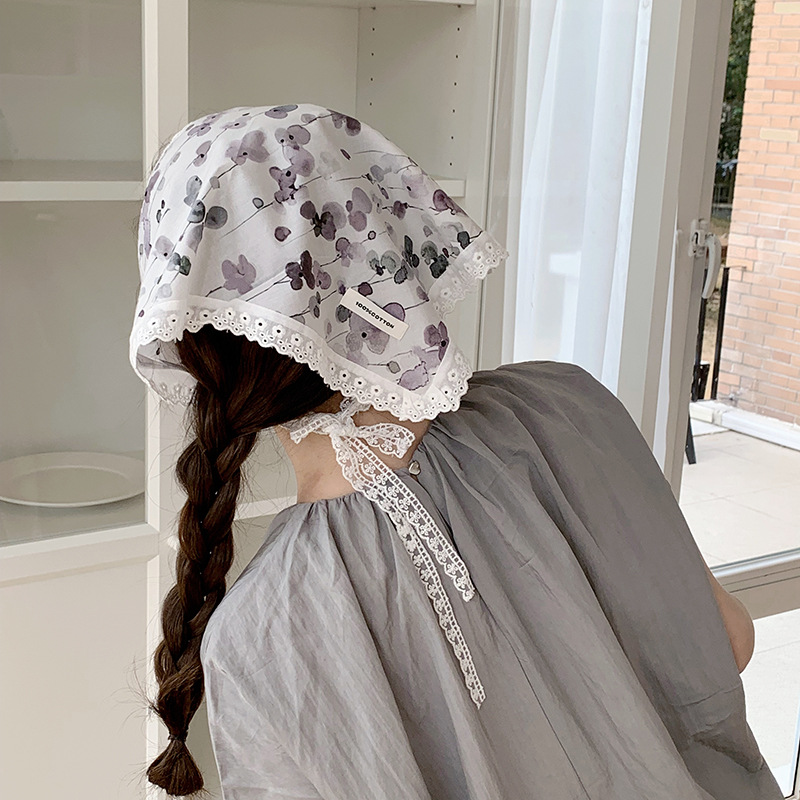 Pañuelo de seda de confinamiento de encaje de diadema francés de alta gama ins pañuelo de playa de fotografía de viaje de verano de alta gama