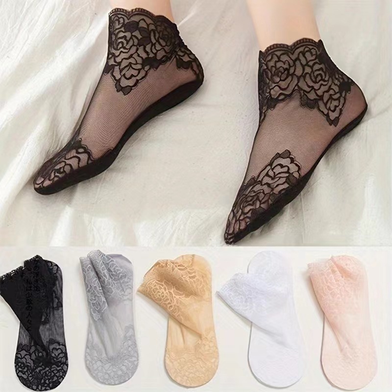 New mid-calf cotton bottom lace socks mesh socks non-slip ankle socks invisible socks wholesale delivery wazi
