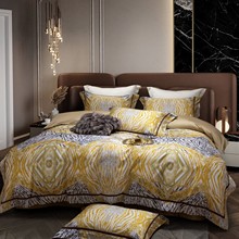 欧式奢华140S进口匹马棉金色虎纹印花高档纯棉别墅床上用品四件套