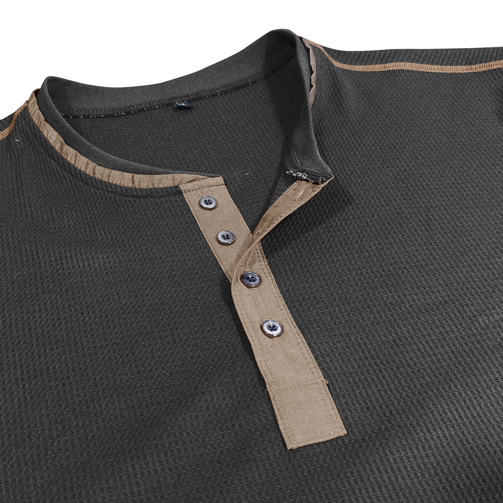 K Men's Round Neck Contrasting Long Sleeved Polo Shirt T-shirt Sweatshirt Retro Base Henley Collar Top_viptrois.com