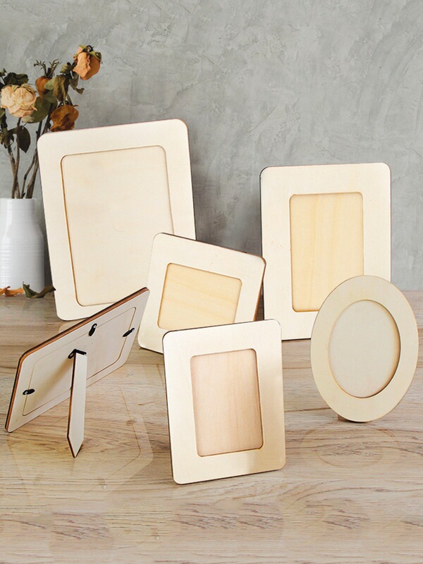Handmade DIY Photo Frame 5inch 6inch 7inch 8inch Oval Shape Creative Horizontal and Vertical Display Stand Solid Wood Unfinished Parent-Child Project