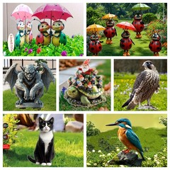 クロスボーダー屋外ガーデン鳥てんとう虫アクリル装飾品フクロウカササギガーデン風景装飾品グラウンドプラグ