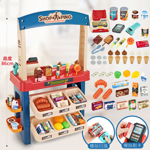 Cross-border children's simulation ice cream ice cream shopping supermarket counter scanning and swiping card cashier combination play house toy