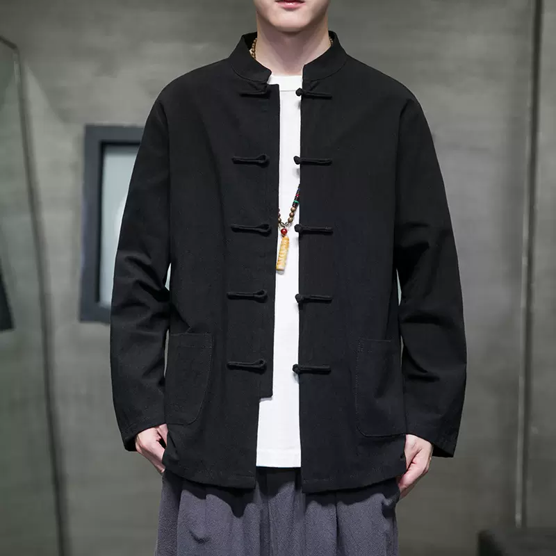 中国风男装棉麻长袖衬衫男秋季改良汉服新中式唐装盘扣上衣外套潮