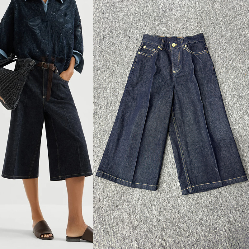 Bc Deep Blue Jeans for Women, High-Waisted, Loose Straight-Leg, Versatile Wide-Leg Cropped Pants, European and American Style, 2026 New Model