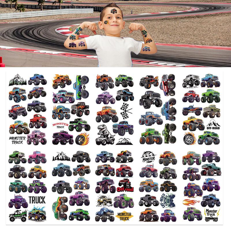 Cross-Border Kidsren's Cartoon Monster Truck Tattoo Stickers Tattoo Cross-Border Waterproof Party Disposable Temporary Stickers