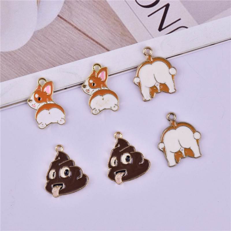 만화 코기 엉덩이 개 만화 의자 오일 드롭 합금 보석 펜던트 귀걸이 목걸이 DIY 액세서리