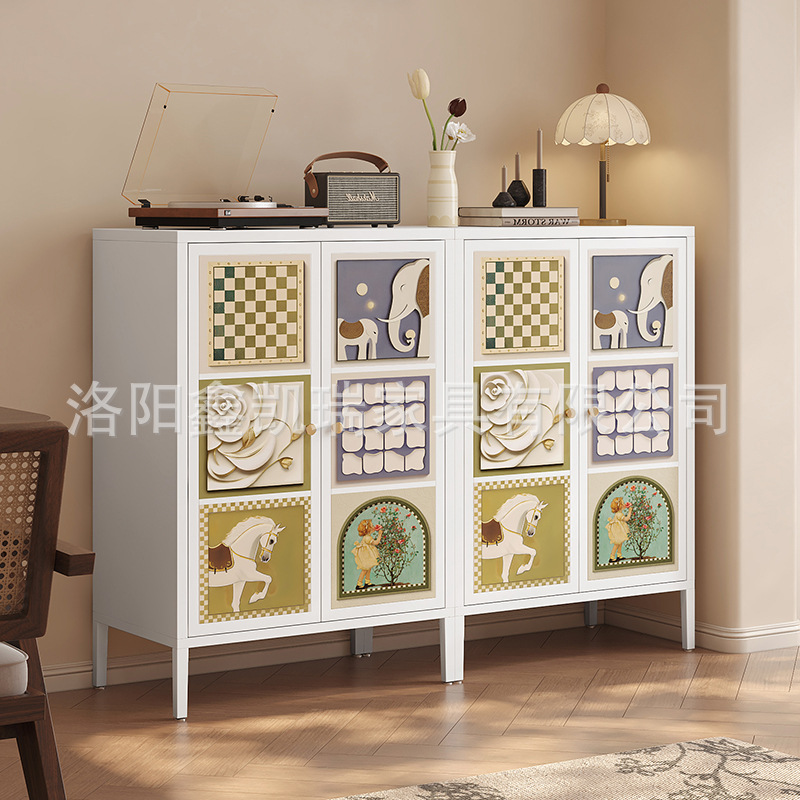 Steel Sideboard New Style Wrought Iron Cupboard Living Room Floor-Standing Multi-Layer Dust-Proof Dining Room Cabinet Storage Cabinet Antique Style
