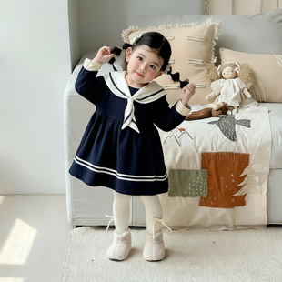 Girls' Preppy Style Skirt 2025 New Autum Baby Style Korean Style Lapel Dress Kidsren's Princess Skirt Trendy