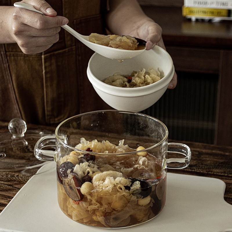 Olla de vidrio binaural de alto valor Olla de estofado transparente de gas resistente al calor de alta temperatura olla de sopa saludable olla de fideos instantáneos al por mayor