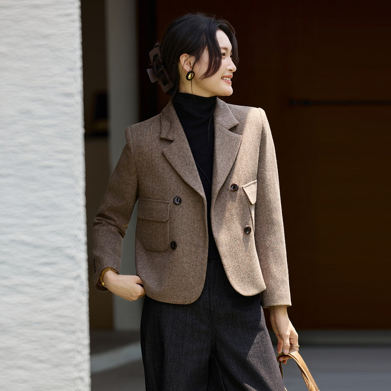 Women's wool blazer, petite size, new autumn/winter style, elegant and sophisticated, casual, loose-fitting, short blazer top Women's wool blazer, petite size, new autumn/winter style, elegant and sophisticated, casual, loose-fitting, short blazer top