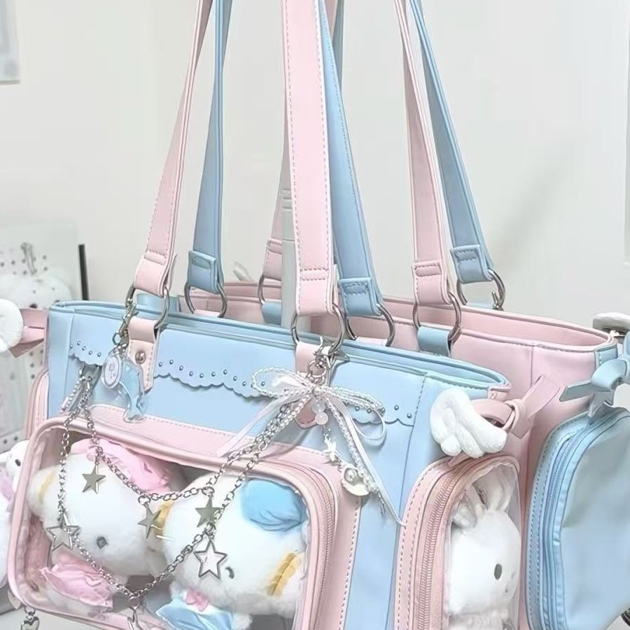 Pink and Blue Twin Fan Bags for Girls, Concert Fan Bags, Doll Bags, Light Sign Holder, Single-Shoulder Commuter Versatile Tote Bag
