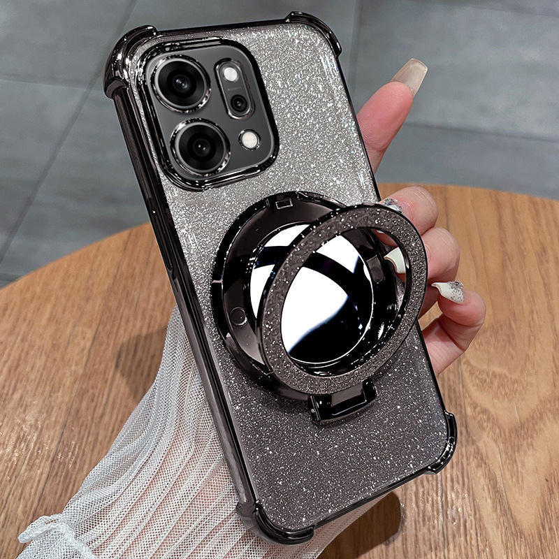 Suitable for Oppo A97 Glitter Anti-Fall Mobile Phone Case with Makeup Mirror Holder with Lens Film All-Inclusive Soft Shell Mobile Phone Case