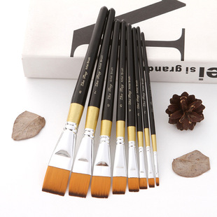 New Single Black Gold Rod Copper Tube Flat Edge Nylon Hair Brush Gouache Watercolor Acrylic Rare Brush Manufacturer Wholesale