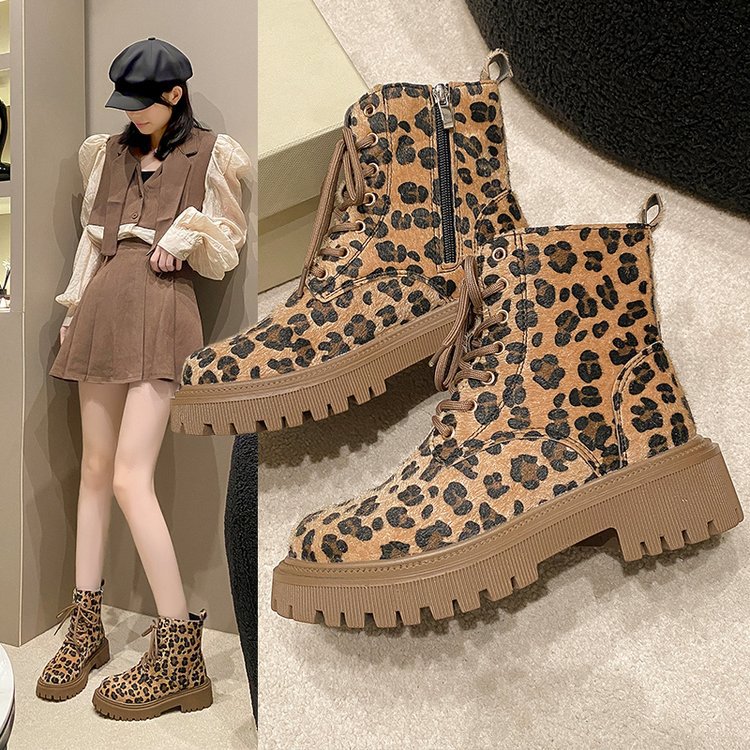Cross-border plus size leopard print martin boots women's autumn and winter 2024 new European and American style cotton boots snow boots women
