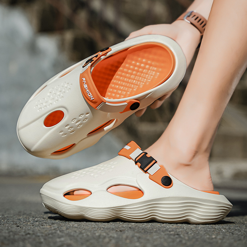 2025 nuevos zapatos con agujeros de suela gruesa para hombres, zapatillas Baotou, sandalias deportivas antideslizantes para hombres, zapatos de playa