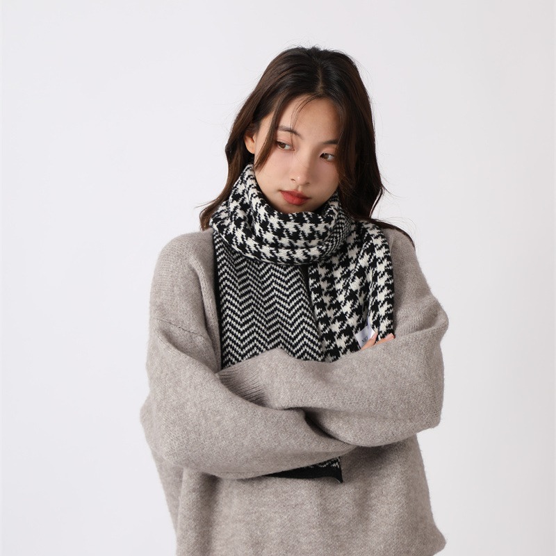 Sciarpa a griglia Qianniao da donna, inverno 2023, nuova coppia di studenti coreani versatili, lavorata a maglia, collo caldo_voghion.com