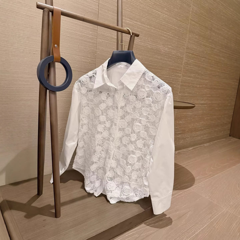 French-Style Rose Lace Hollow-Out Long-Sleeve Shirt for Women, New Summer Design with a Stylish and Versatile Loose Fit, Sun-Protective Top