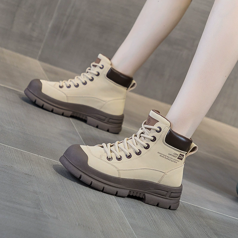 Ботинки Мартин с массивной подошвой, модные в стиле ретро с цветовыми блоками, новинка 2025 года, короткие ботинки для весны и осени, рабочие ботинки в американском стиле для женщин.