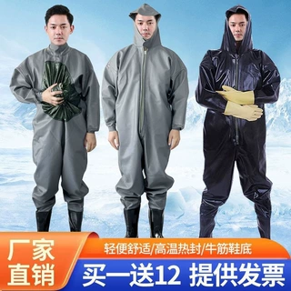 加厚全身防水连体下水裤水鞋抓鱼雨裤全封闭雨衣透气挖藕服水叉裤
