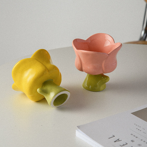 Tulip dessert bowl hand-made design hand-kneaded irregular hand-painted flower shape tea cup cereal bowl aromatherapy cup