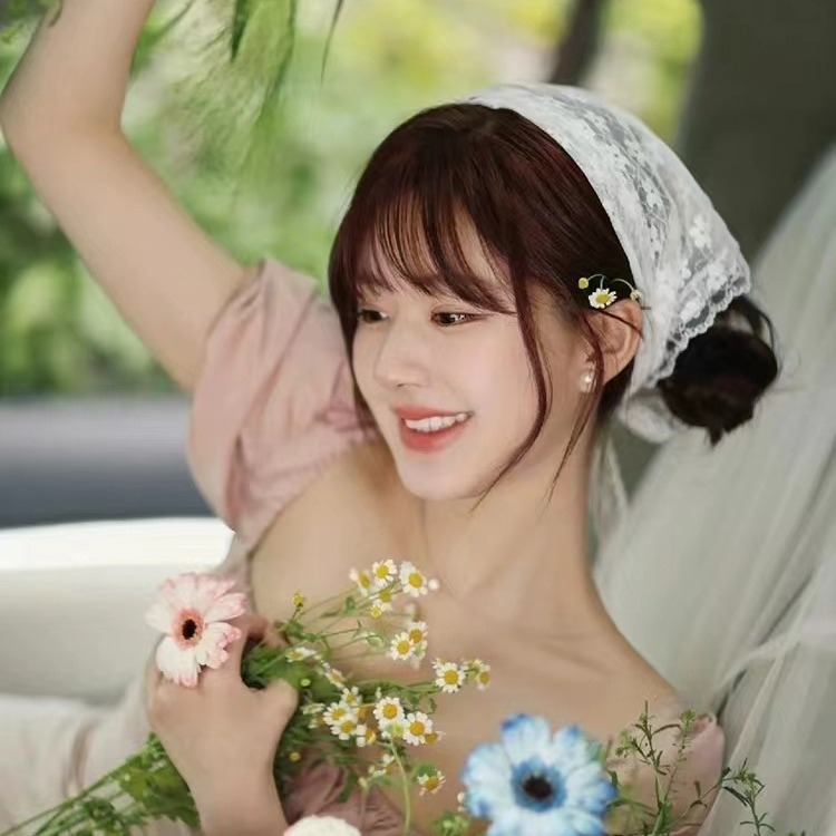 三角巾頭巾批發髮帶包頭法式頭巾時尚網紅花朵夏女田園風白色蕾絲