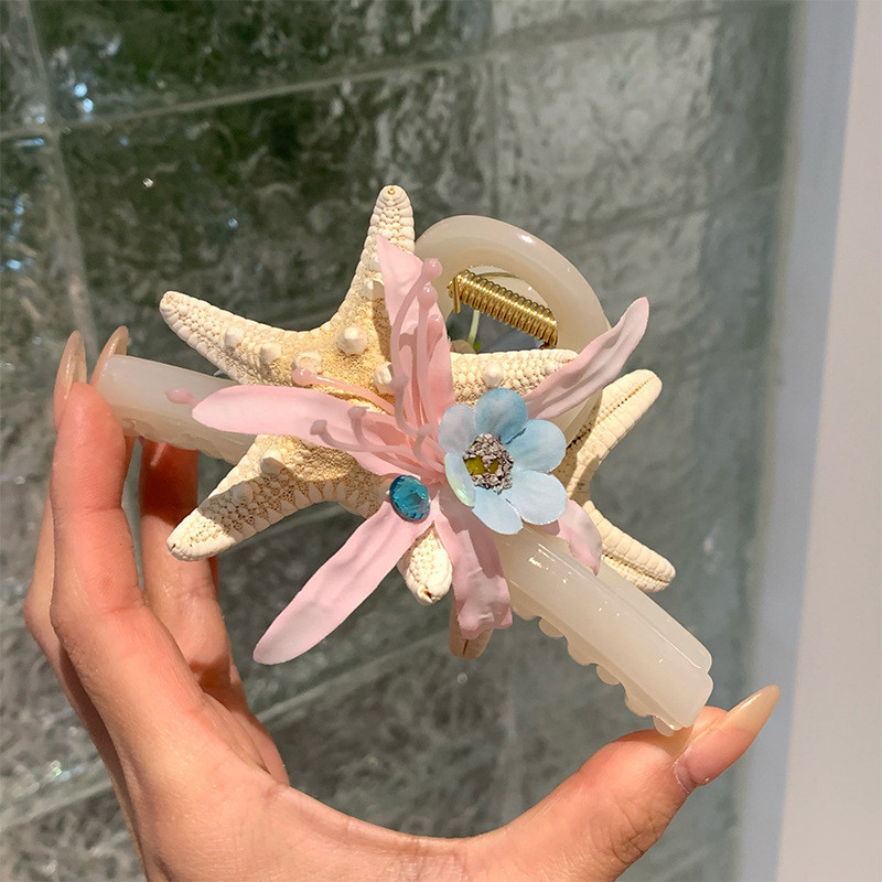 超仙唯美玫瑰花发饰仿真花夹海边度假风抓夹拍照绝美半扎发鲨鱼夹|undefined