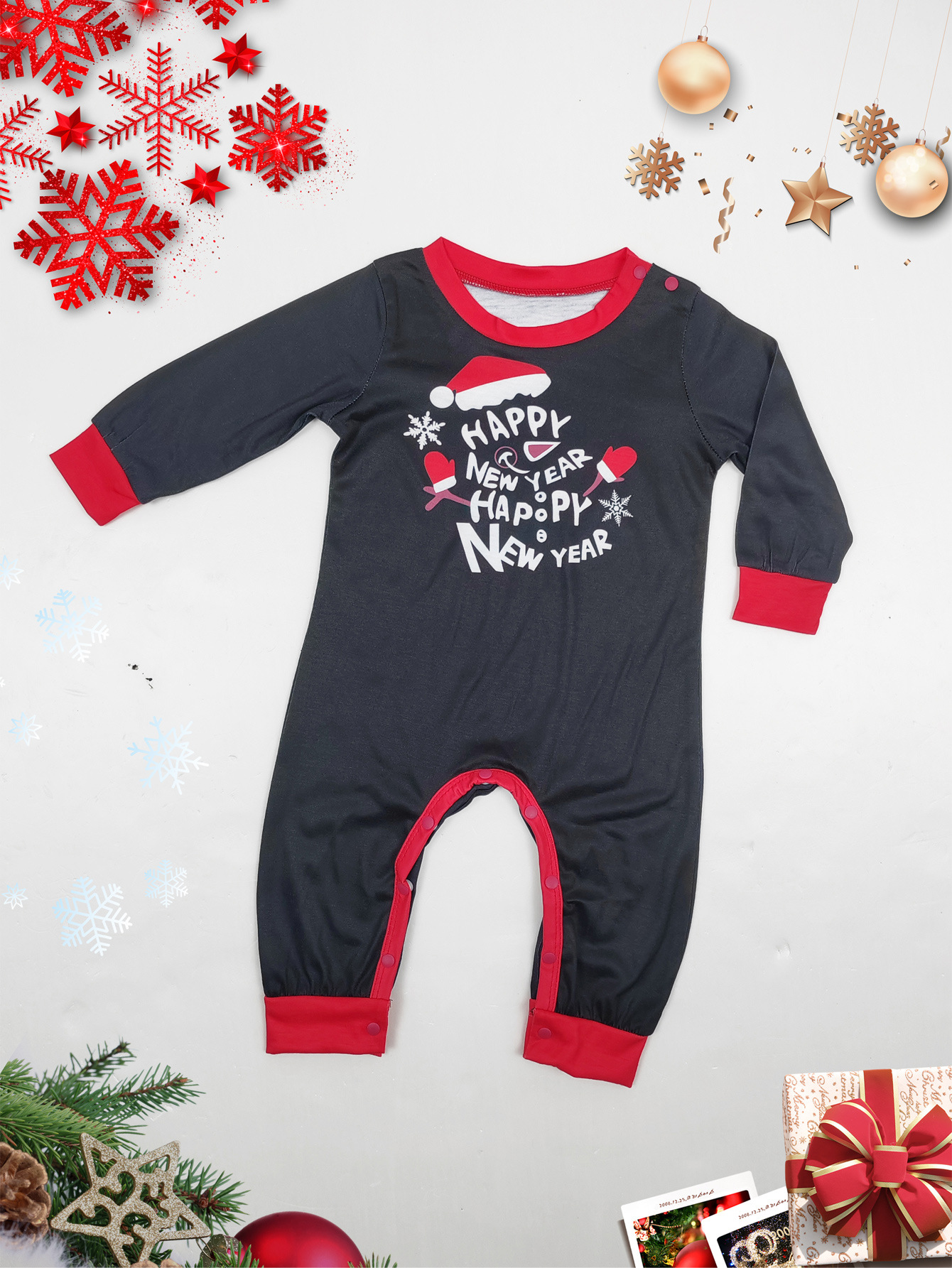Christmas Alphabet cartoon snowflake Christmas family dress printed home dress pajamas_voghion.com