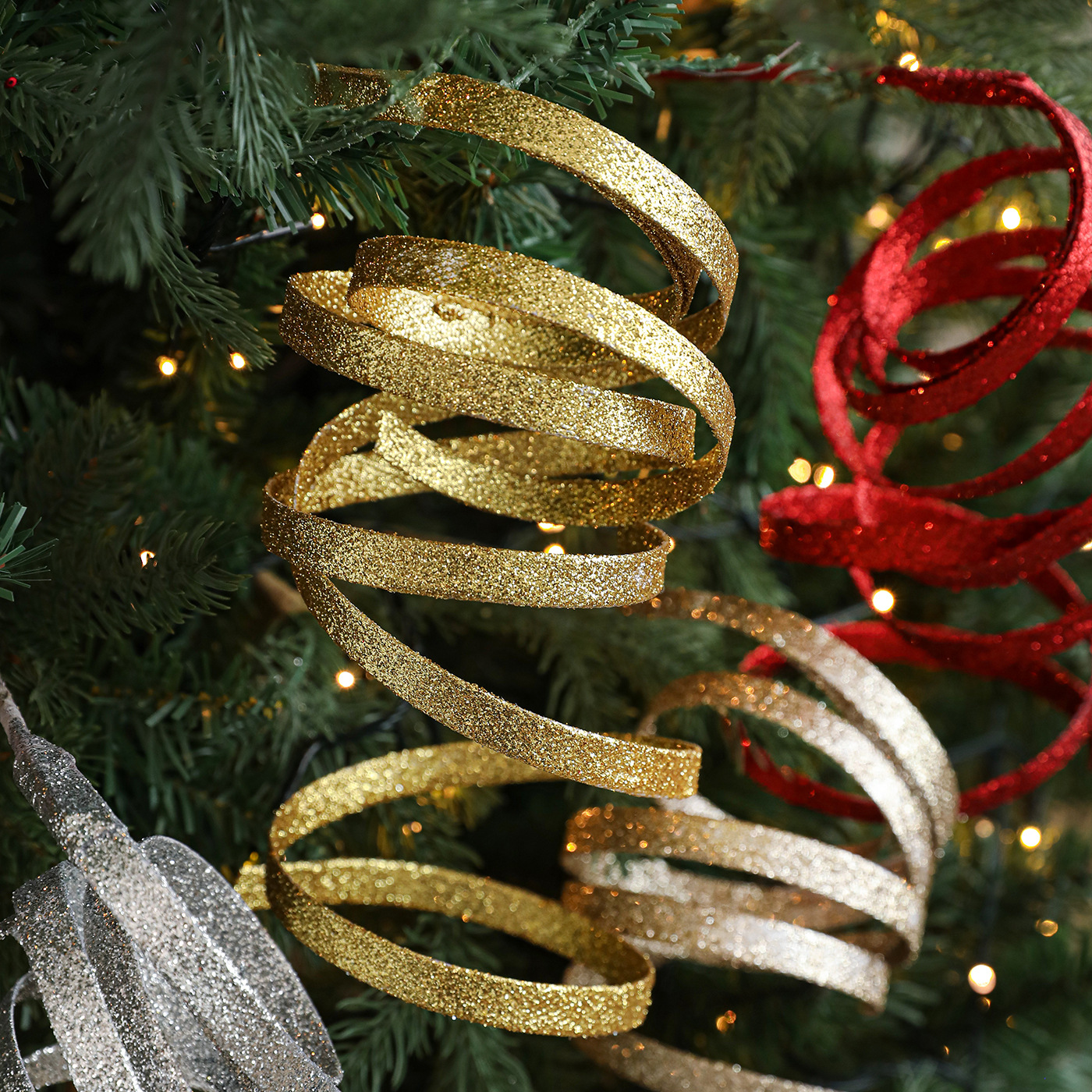 Nuevo polvo pegajoso flor de plástico curvo fuegos artificiales cinta espiral árbol de Navidad guirlandas de vinas artículos decorativos