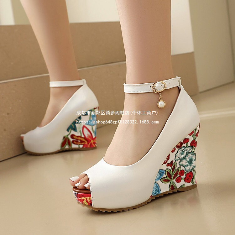 Fashionable Fish-Mouth Sandals in Black, Pink, Sky Blue, and White, Casual Everyday Style, Wedge Heel, Thick Sole, Floral Women's Shoes Fashionable Fish-Mouth Sandals in Black, Pink, Sky Blue, and White, Casual Everyday Style, Wedge Heel, Thick Sole, Floral Women's Shoes
