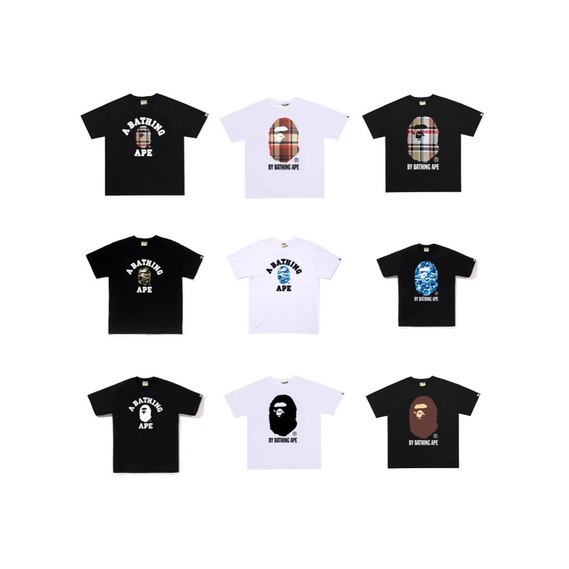Cross-Border Export Trendy Brand Ape Short-Sleeved Men's Street Ape Print Loose Couple Casual T-Shirt Half-Sleeved Shirt Cross-Border Export Trendy Brand Ape Short-Sleeved Men's Street Ape Print Loose Couple Casual T-Shirt Half-Sleeved Shirt