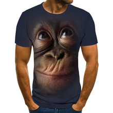 夏季圓領領直筒型休閑T恤 3D數碼大臉豬頭猩猩印花 男士時尚上衣
