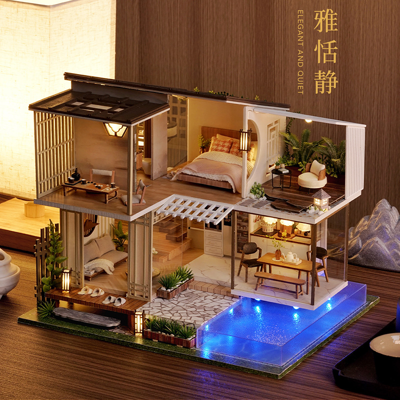 Premium Gift Smart House DIY Small House Tranquil and Elegant Assembled Two-Story Wooden Villa Model Toy Wholesale