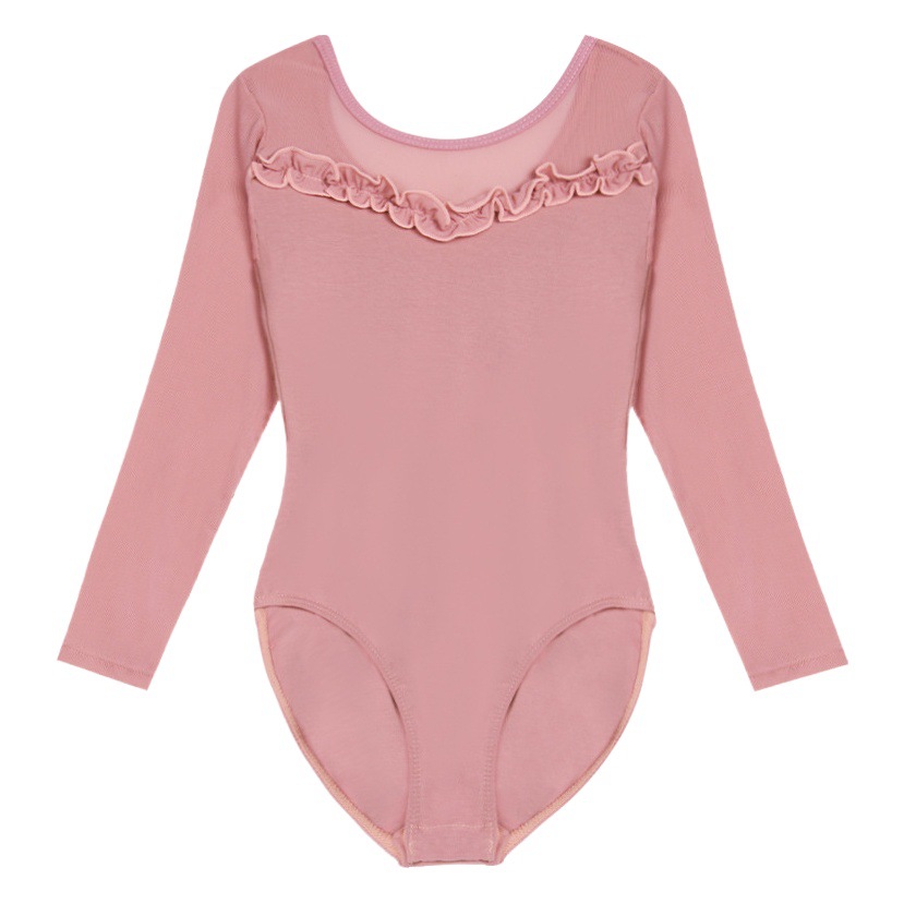 Ropa de baile para niños primavera práctica de manga larga Ropa de baile costura de algodón malla encaje mono Ballet ropa de cuerpo de niña