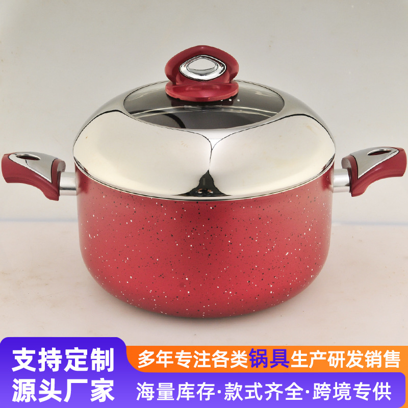 Suministro transfronterizo de nuevas ollas para sopa antiadherentes de aluminio fundido a presión, ollas para sopa de cerámica domésticas de 22 cm al por mayor