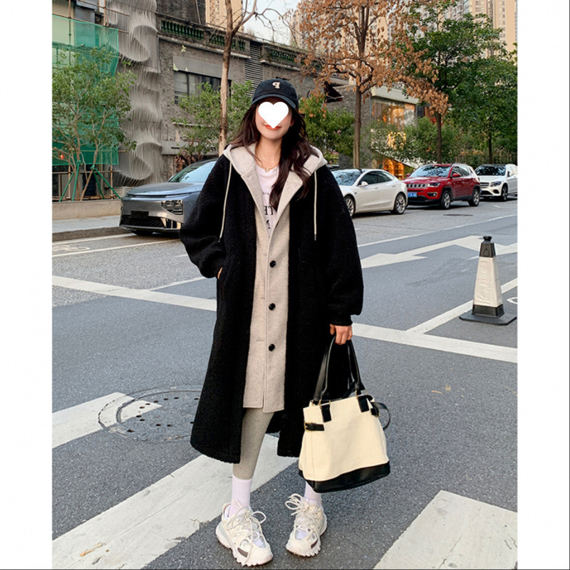 뚱뚱한 MM300 진 가을 | 겨울 새 플러스 사이즈 두꺼운 캐시미어 카디건 재킷 느슨한 바느질 가짜 투피스 롱 스커트 여성