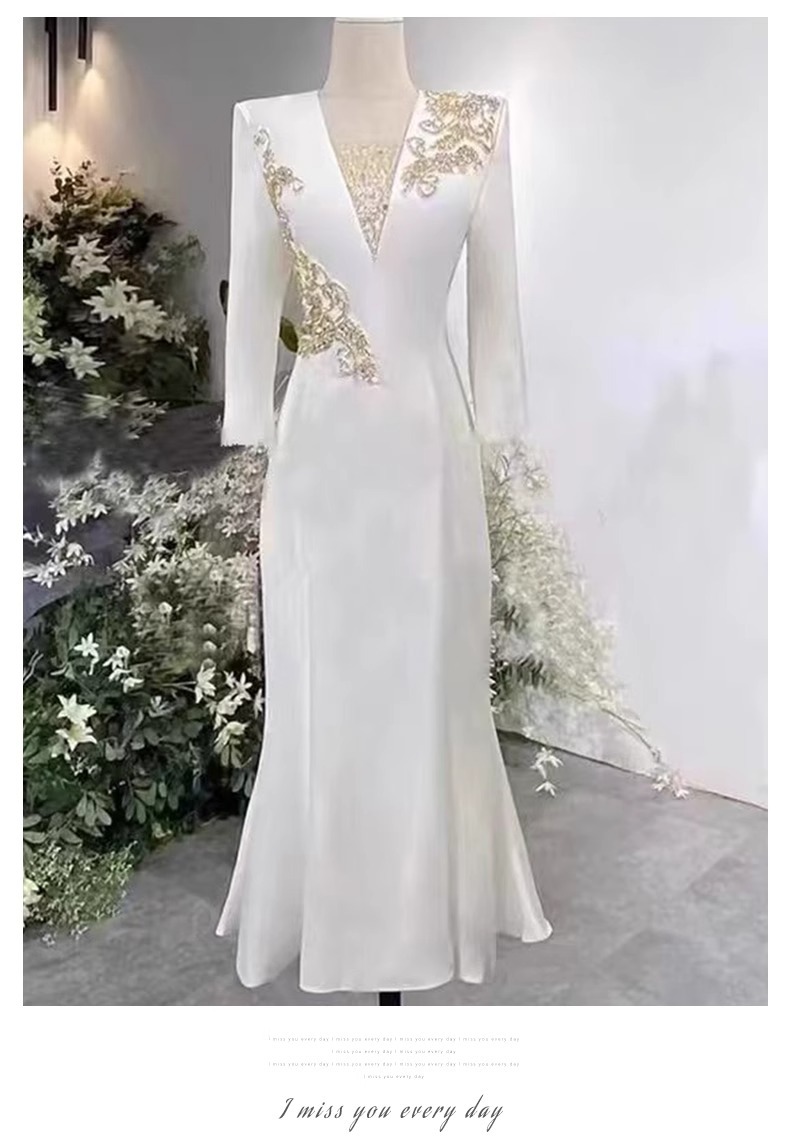Đầm dạ hội trắng nữ cao cấp phong cách thanh nhạc biểu diễn — Màu trắng chi tiết 9