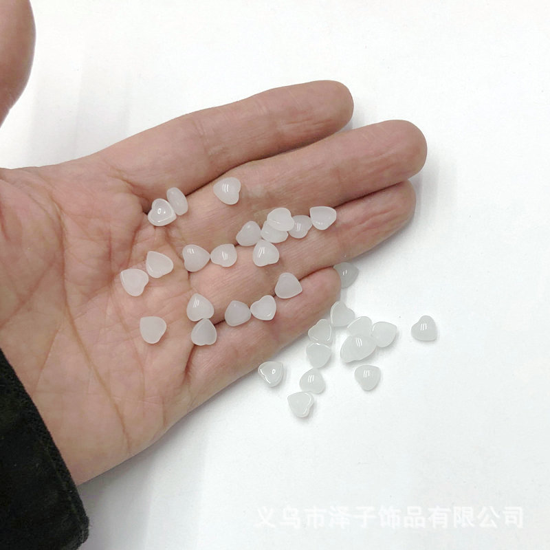 7mm白玉色鼓面桃心 无孔底部平 手工饰品DIY材料配件