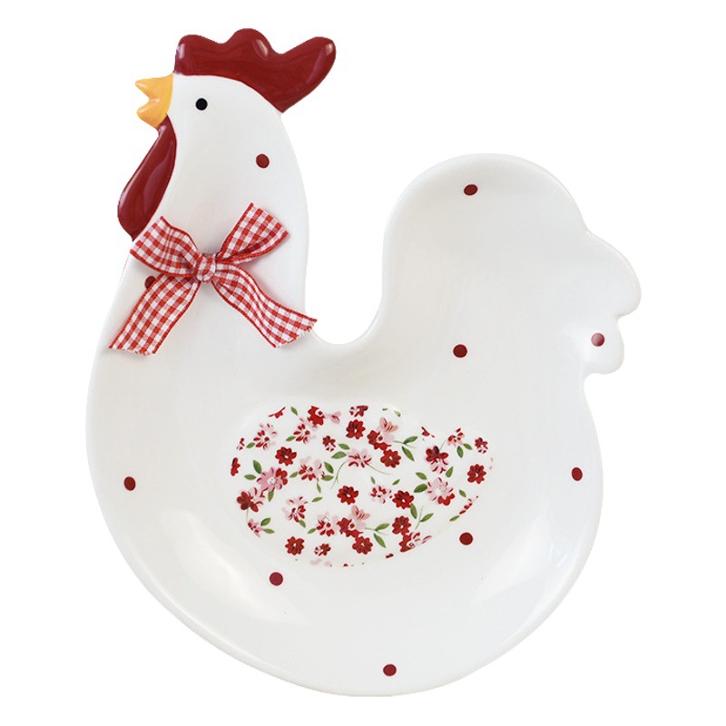 INS rojo floral pollo plato de cerámica plato de postre plato de desayuno té de la tarde plato de merienda de cerámica plato de pollo Pascua