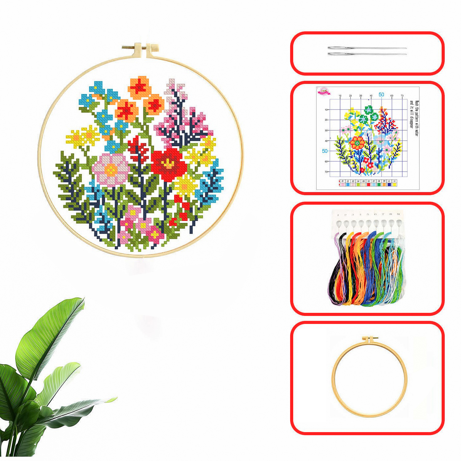 Novato paquete de materiales de bordado cruzado flores y hierba decoración de sala de estar DIY fabricantes hechos a mano al por mayor