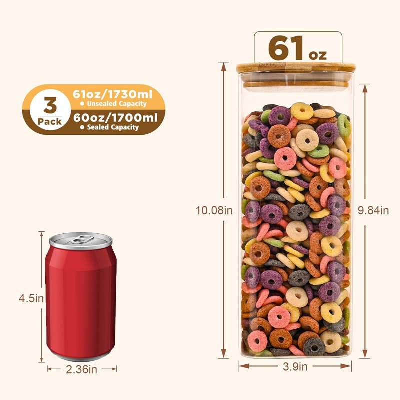 Tanque de almacenamiento con alto contenido de borosilicato, tanque sellado de vidrio resistente a altas temperaturas, tanque de almacenamiento de granos integrales a prueba de humedad para alimentos domésticos cuadrados